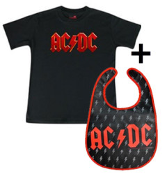 Cadeauset AC/DC Baby T-shirt Logo Red & AC/DC Slabbetje Bolts