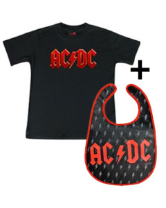 Cadeauset AC/DC Baby T-shirt Logo Red & AC/DC Slabbetje Bolts