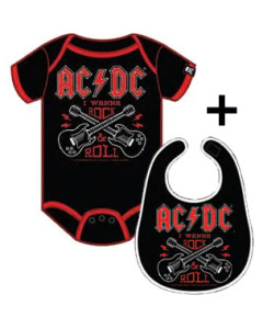 Cadeauset AC/DC Baby Romper Rock 'n Roll & AC/DC Slabbetje Rock 'n Roll
