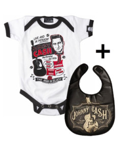Cadeauset Johnny Cash Baby Romper Flyer & Cash Slabbetje Man