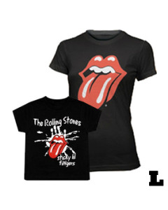 Duo Rockset Rolling Stones mama t-shirt L & Rolling Stones baby / kinder t-shirt Sticky Fingers